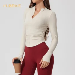 FUBEIKE Tight Nude Feel Long Sleeve T-shirt Yoga Clothes Outdoor Sports Top Breathable Slimming Half Zipper Training Wear