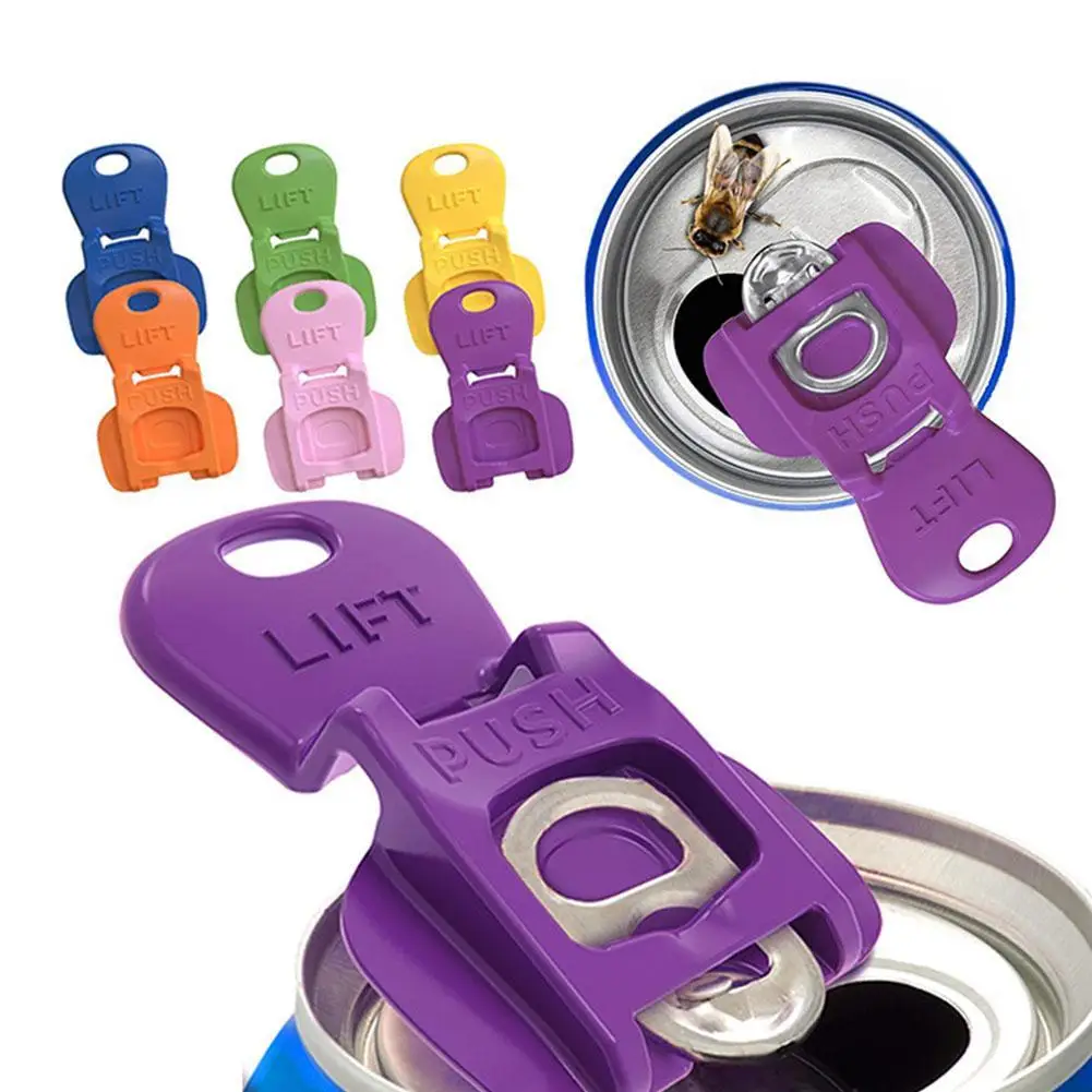 فتاحة علب المشروبات الملونة مع غطاء واقي علامة تبويب بلاستيكية فتاحات علب قابلة لإعادة الاستخدام أداة مطبخ سهلة الفتح