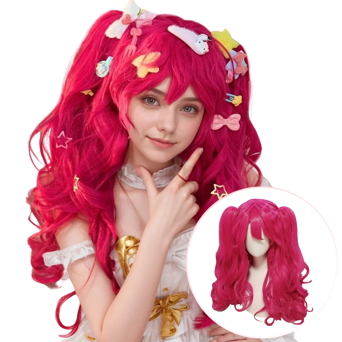 2024 Yeni Ürün Lolita Pembe Uzun Kıvırcık dalgalı Klip 2 Ponytails Cosplay Sentetik Peruk Kadınlar için Cosplay