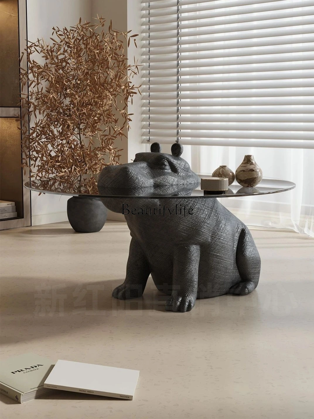 

Italian Minimalist Tempered Glass Hippo Coffee Table Living Room Home Small Apartment Decoration