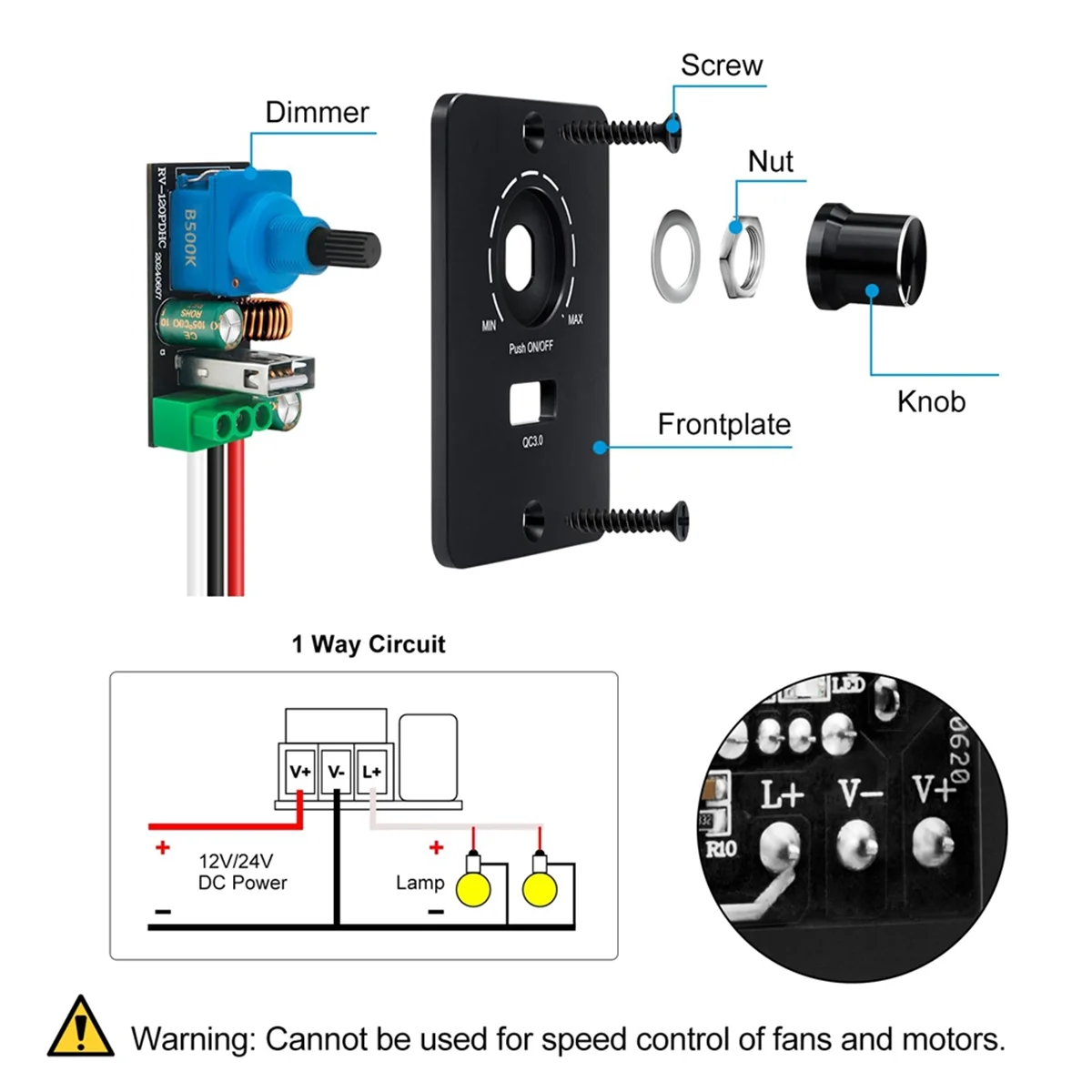 جديد 3C-DC 12-24 فولت LED باهتة PWM باهتة التبديل ، 5 أ 3 سلك باهتة لمصابيح LED مع USB شحن سريع QC 3.0 ل RV ، قارب ، شاحنة