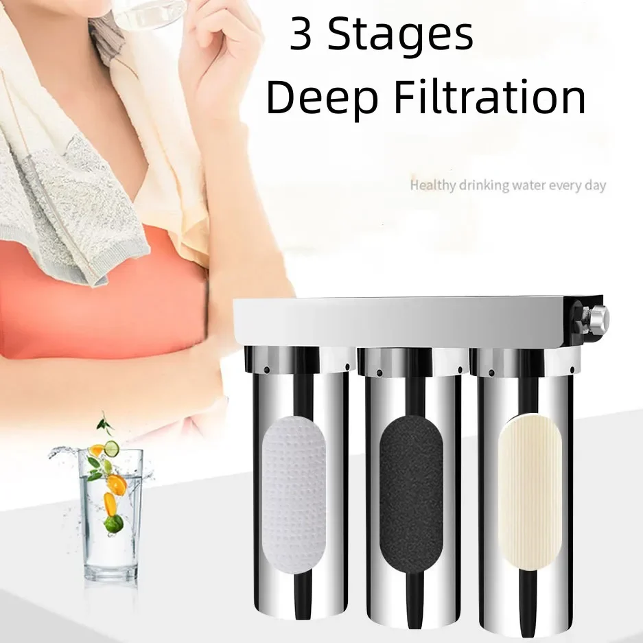 10 Inch 3 Stages Stainless Steel Water Purifier UF PP CTO Household Direct Drinking Prefilter Ultrafiltration Water Filter