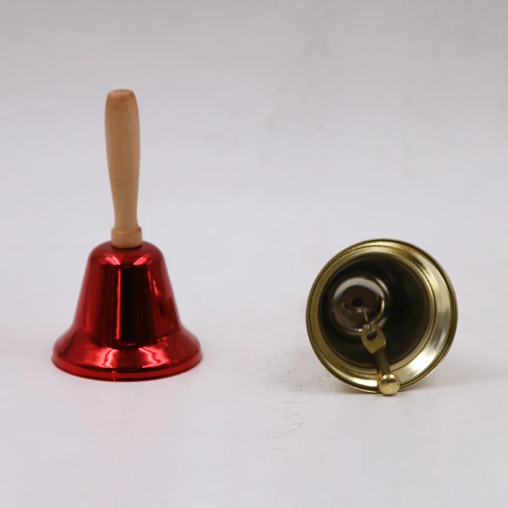 

2Pcs Retro Decorative Hand Bells Wooden Handle Loud Jingle Bells for Restaurant Hotel Office Customer Service Call