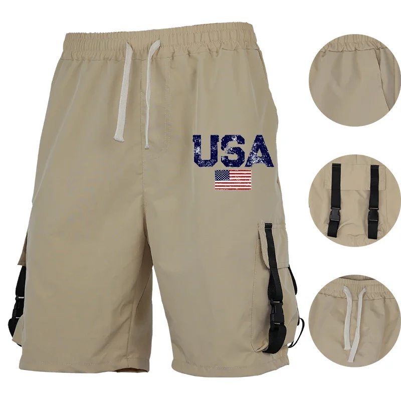 

Мужские шорты-карго с геометрическим принтом, повседневная летняя одежда, уличные брюки с несколькими карманами, модные брюки в уличном стиле