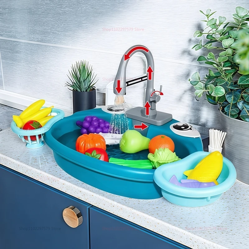 Maison de jeu pour enfants, ensemble de cuisine, simulation de lave-vaisselle, évier, bassin à main, jouets pour enfants, ensemble de jeu électrique à circulation d'eau pour garçons et filles, nouvelle collection