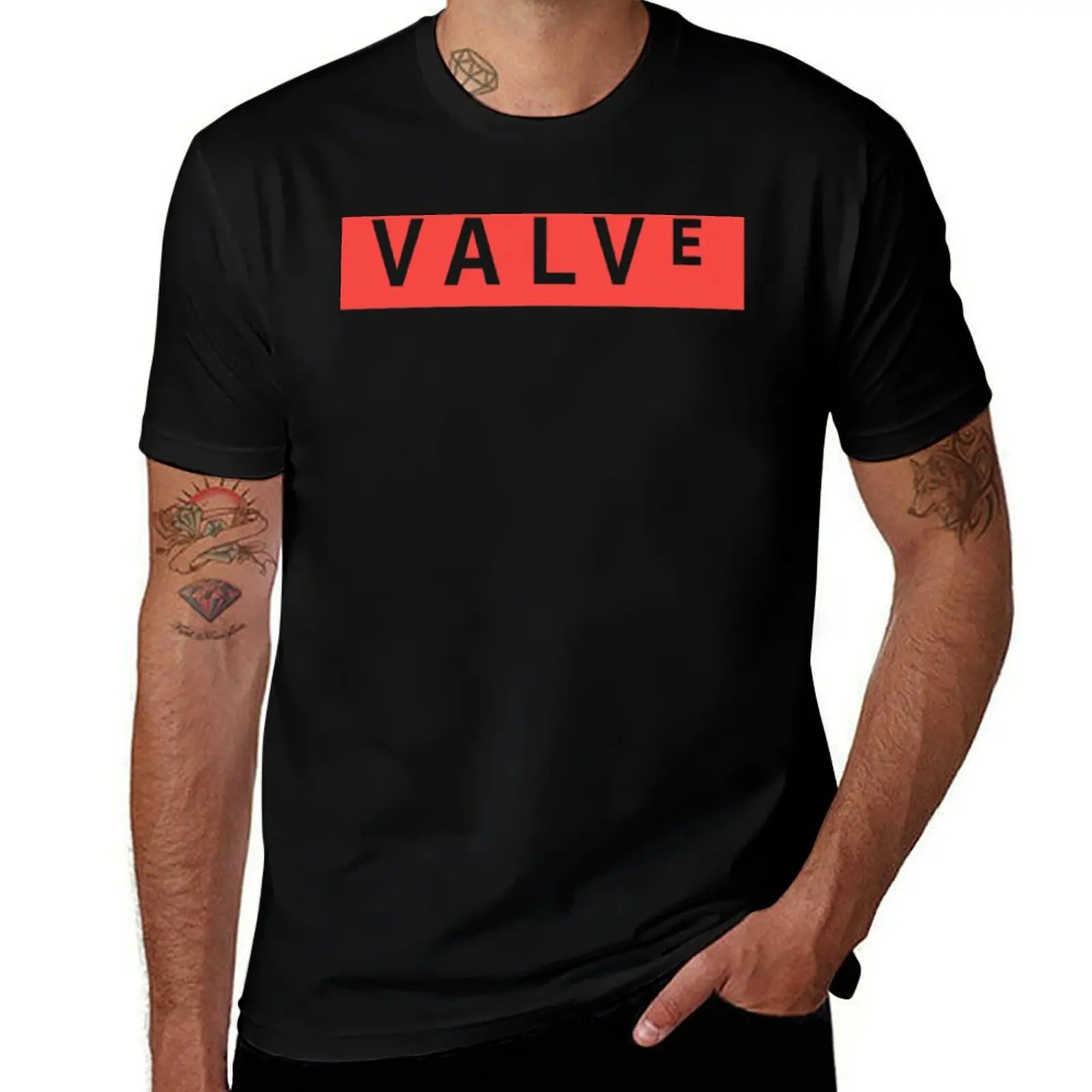 Valve Red Logo T-Shirt All Match Print Short Sleeve Top T-Shirt