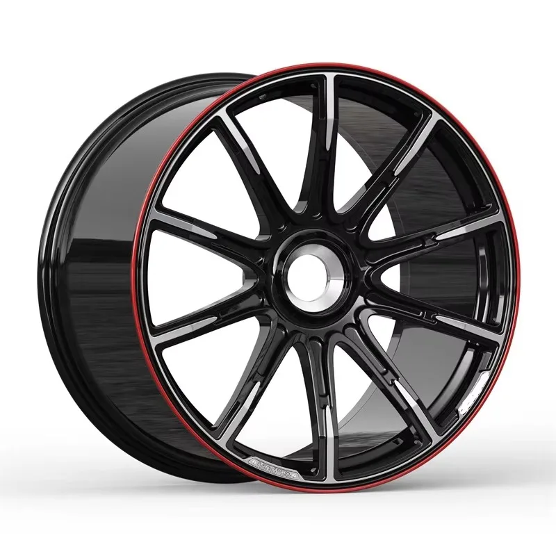 Hot Sales T6 6601 Aluminium P O R S C H E 992 TB Gloss Black & Red Lip 21" 20" Forged Wheels