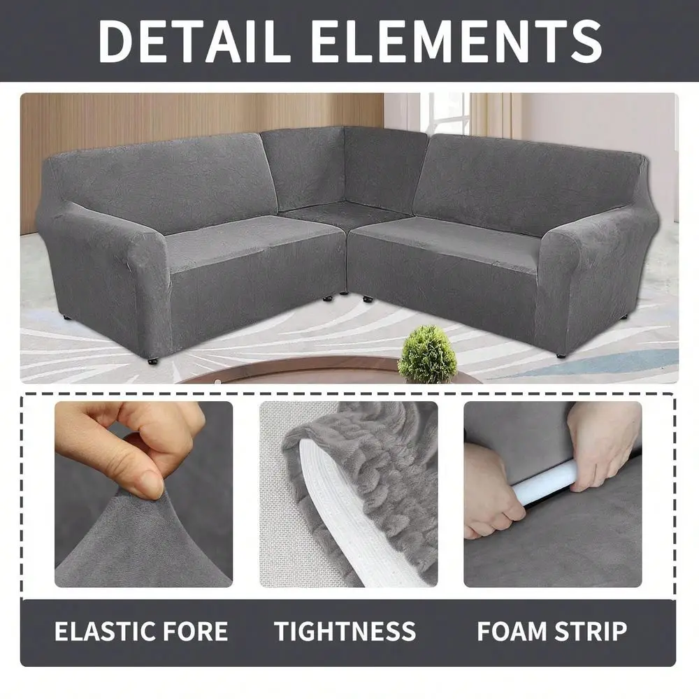 

Sectional Corner Sofa Covers 5 Seat LShaped Sectional Couch Slipcovers 3 Piece Velvet Stretch Soft Washable Furniture Sofa