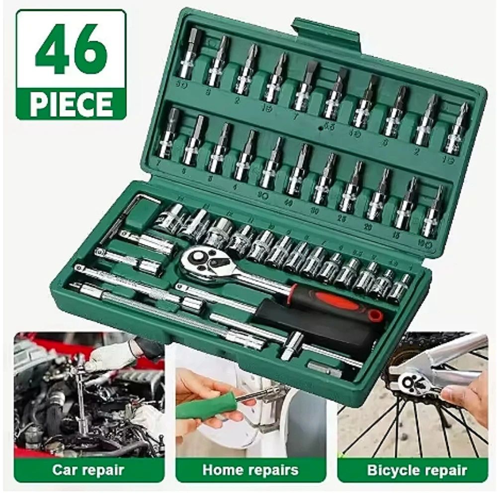 

46Pcs/set Socket Wrench Kit Ratchet Screwdriver Torque Wrench Combination Tool Auto Car Motorcycle Repairing Set Mechanic Tools