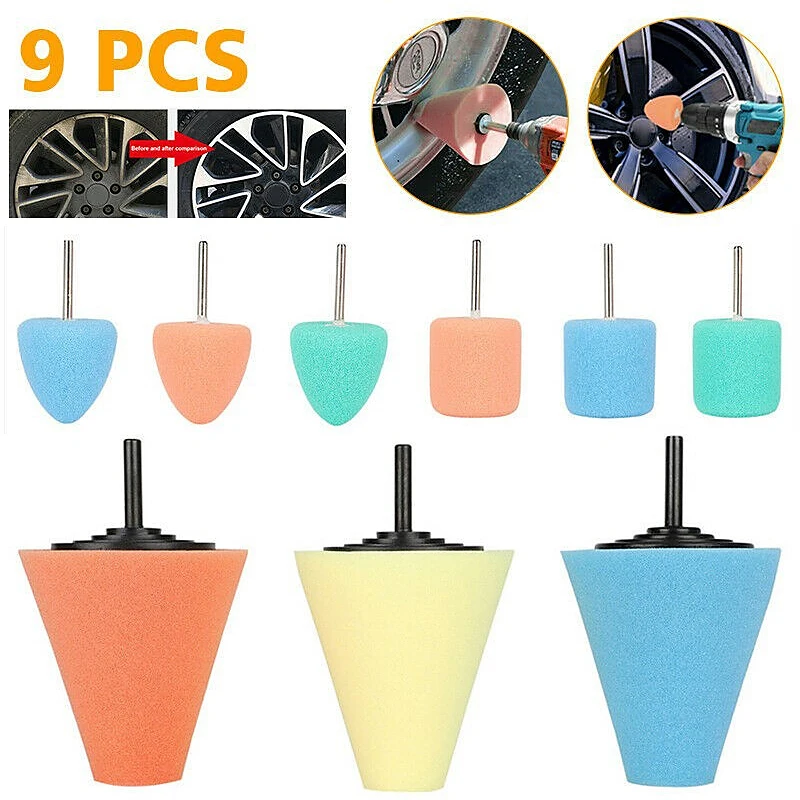 

Car Wheel Hub Polishing Sponge Head Set for Drill Polisher Tapered Car Cleaning Sponge Brush Head for Automotive Polishing