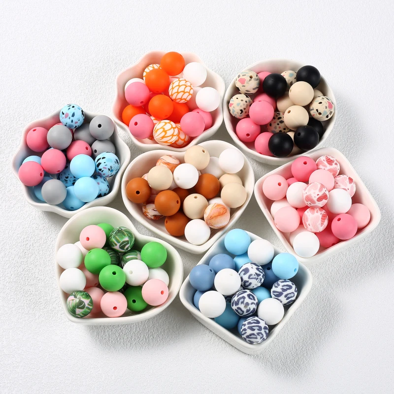 20Pcs/Set Baby Silicone Loose Bead 15mm DIY Pacifier Chain Accessories Bracelet For Jewelry Teether Beads BPA Free Round Bead