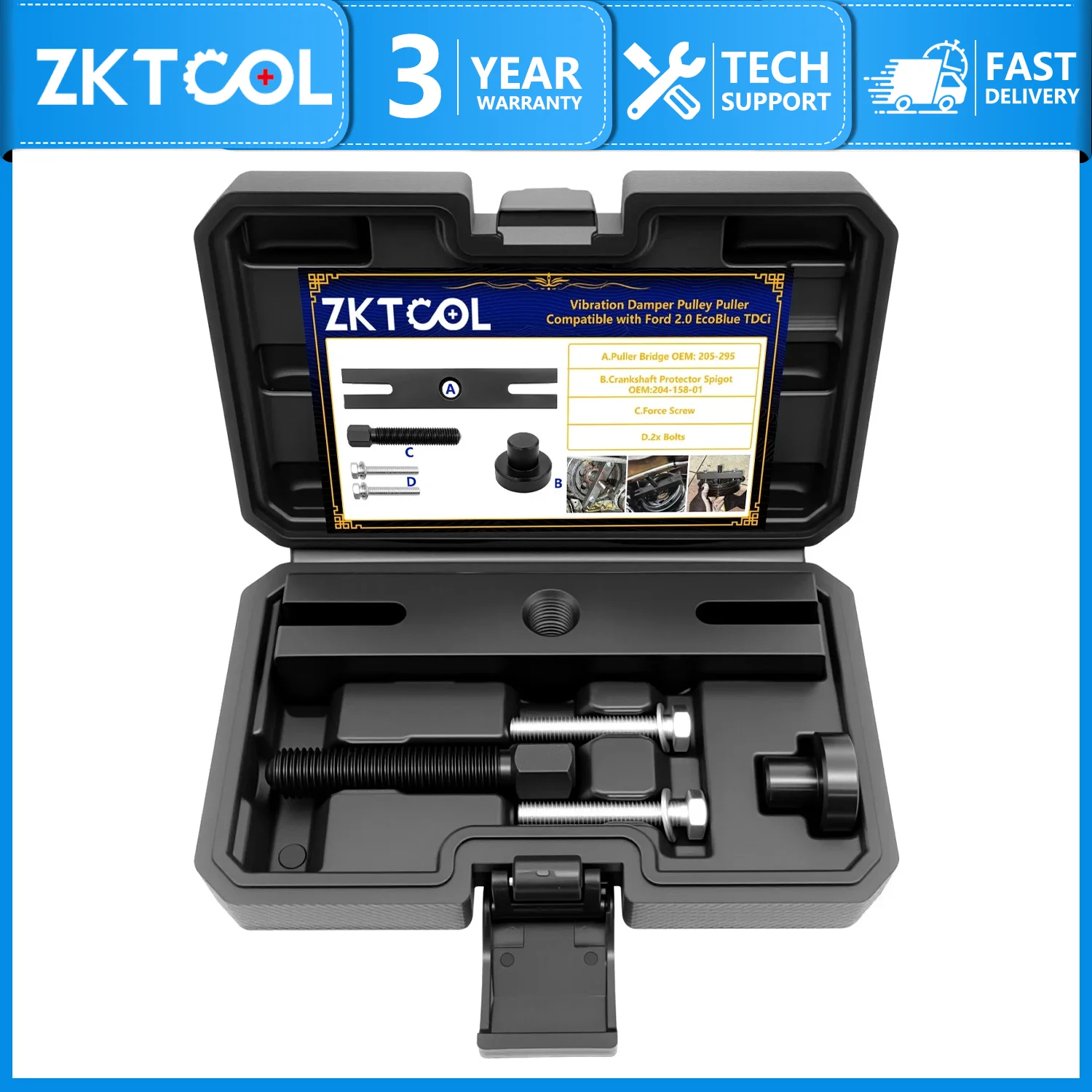 ZKTOOL Kurbelwellenriemenscheiben-Abzieher für Ford Transit Custom 2.0 TDCi EcoBlue Motor, Harmonischer Balancierer-Entferner 204-158-01 205-295