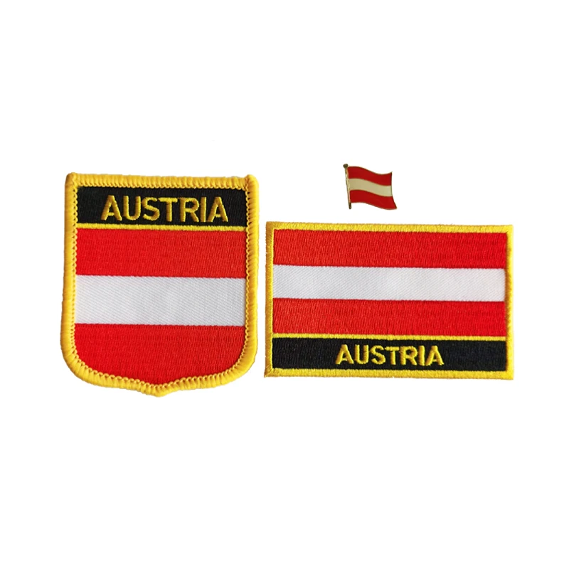 Austria  National Flag Embroidery Patches Badge Shield And Square Shape Pin One Set On The Cloth Armband   Backpack  Decoration