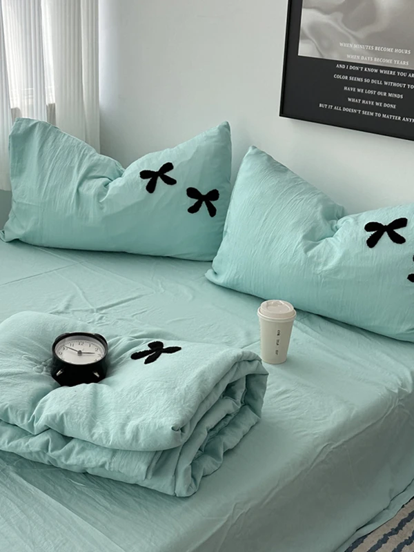 

Легкий комплект летних одеял Hine Waable с синим полотенцем с бантом, одеяло с кондиционером, комплект из четырех предметов, наполненное полиэфирным волокном