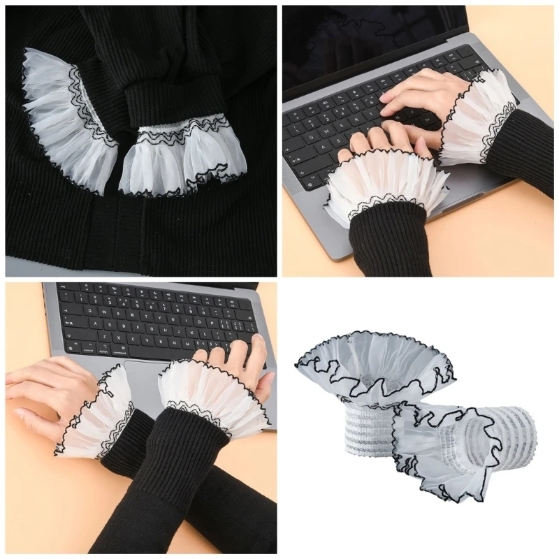 Falbany koronkowe sztuczne rękawy dla kobiet eleganckie mankiety na nadgarstek odpinane sztuczne rękawy sweter elastyczne mankiety moda dekory