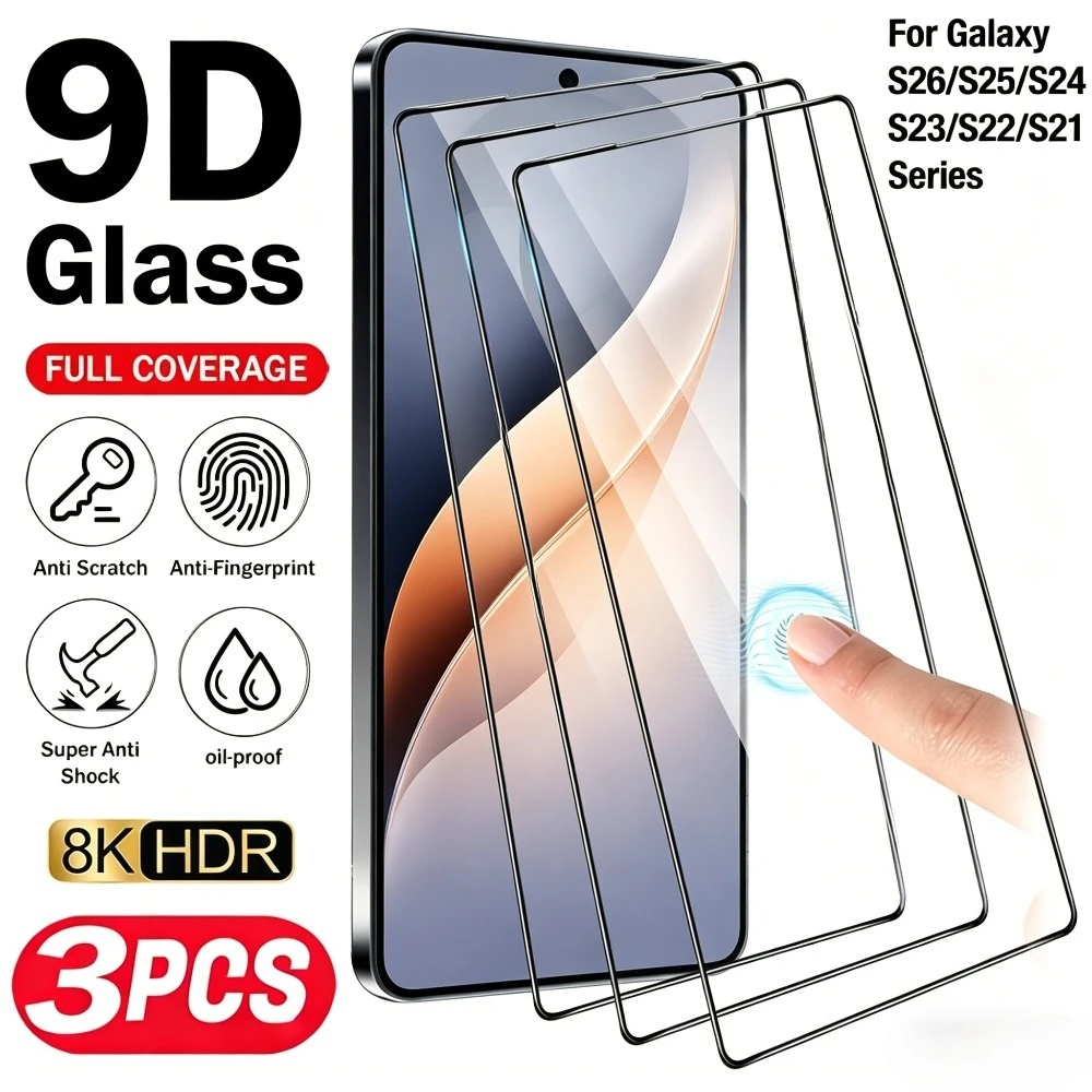3Pcs Ultra Clear Full Cover Tempered Glass for Samsung Galaxy S26 S25 S24 S23 Ultra S22 S21 Plus S25 S24 FE 9H Screen Protector