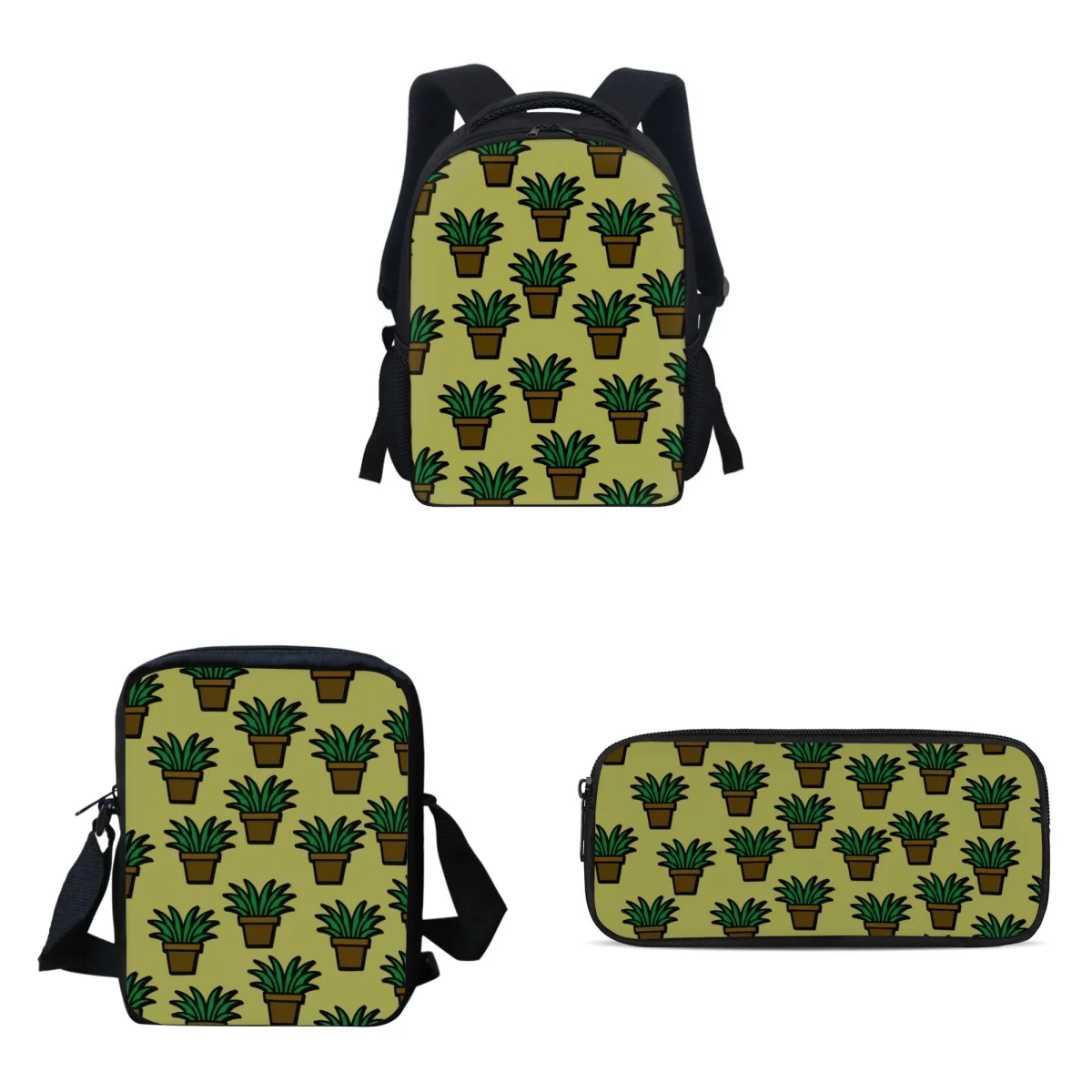 Conjunto de mochilas escolares con estampado de hierba para adolescentes, bolsa de libros con estampado de hierba creativa para niños, mochila Unisex de moda, bolso cruzado para la escuela