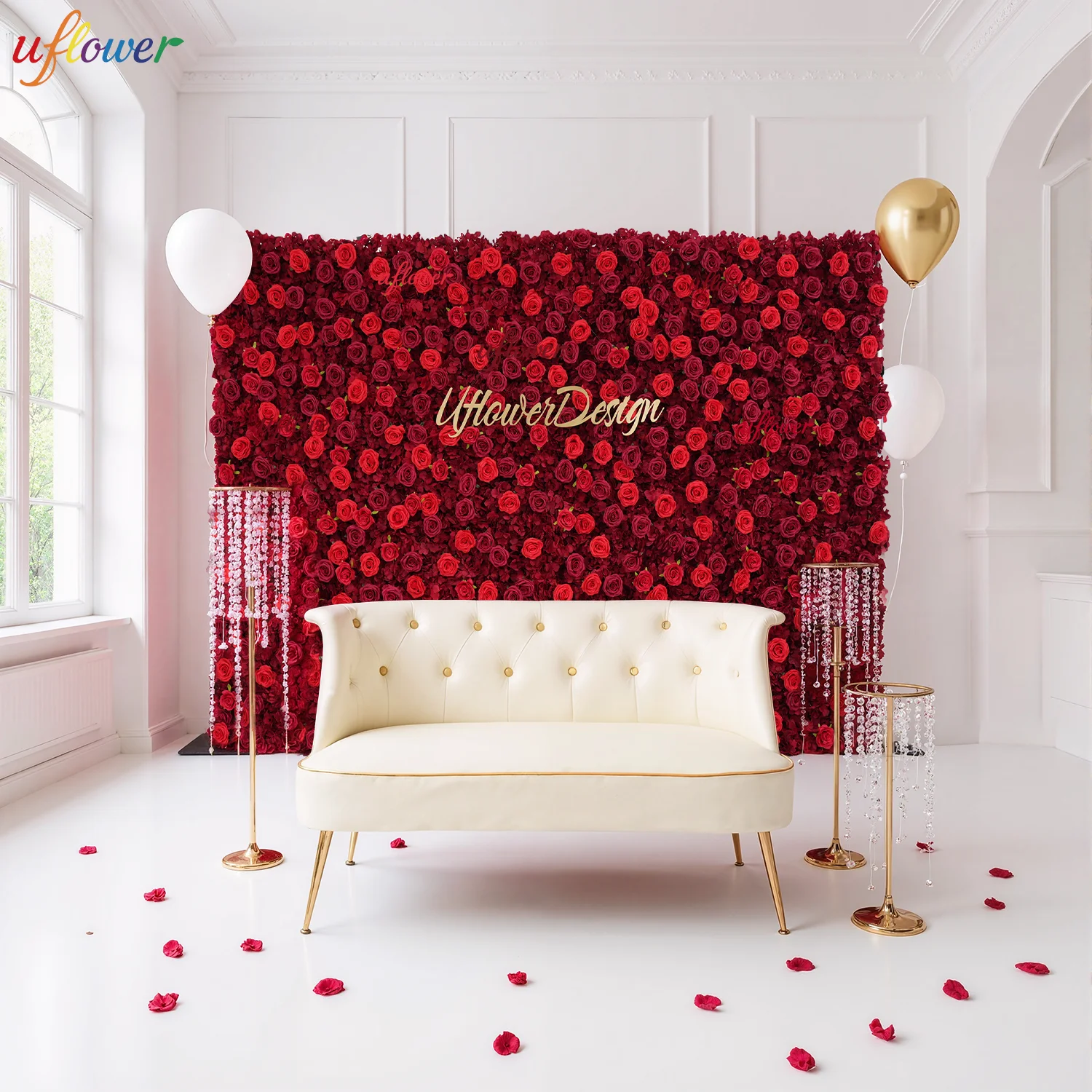 

Декоративная стена из искусственных цветов Uflower Red Rose: панель для декора на день рождения, свадьбу, сценического оформления, мероприятий и праздников