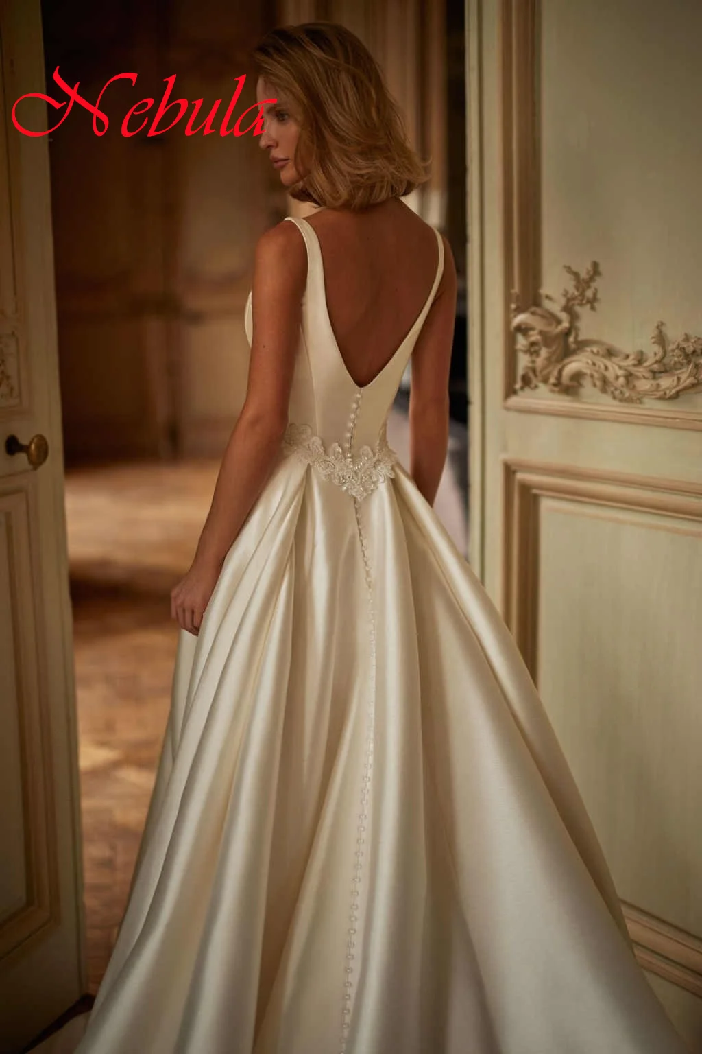 تخصيص الأبيض الساتان السباغيتي الأشرطة فستان زفاف بسيط مزاجه ألف خط حفل زفاف كلاسيكي الخامس الرقبة فيستدو دي نوفيا #2