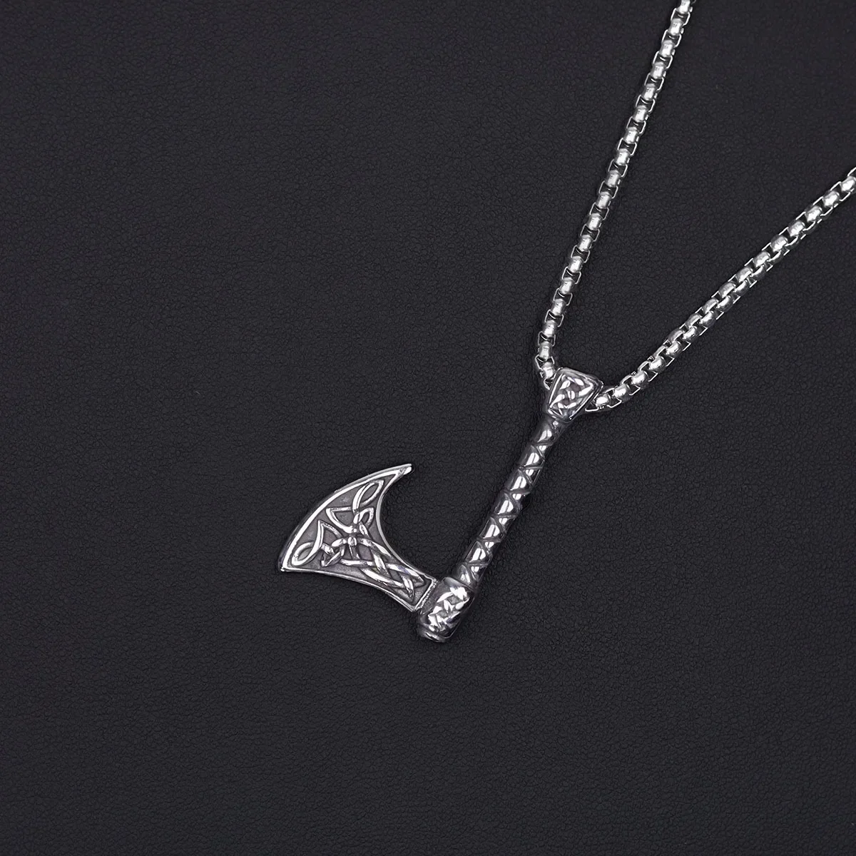 Silver Norse Talisman Viking Battle Axe Wolf Head Necklace Nordic Jewelry For Men Boyfriend Birthday Gift