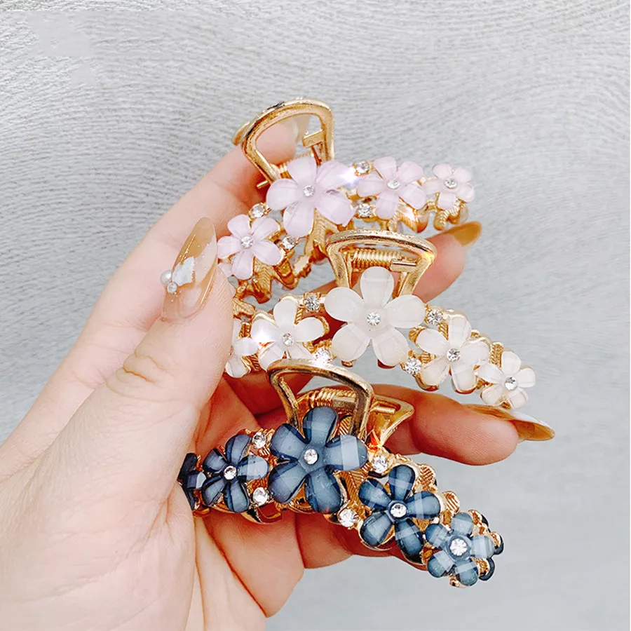 Grace temperament Hair Claw Clip Clamp For Women Girl Flower Floral Rhinestone Pearl Korean Handmade Fashion Head Accessories