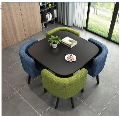 

Set Includes Four Chairs and a Coffee Table Luxury Modern Round Dining Table with Leisure Saving Place Design