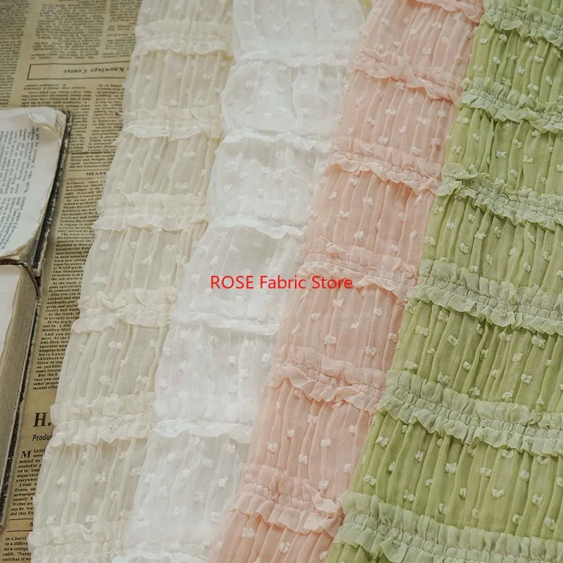 Striped Pleated Dot Embroidered Chiffon Fabric DIY Sewing, Spring Summer Dress, Designer Fabric, Dress Show, Beach Dress