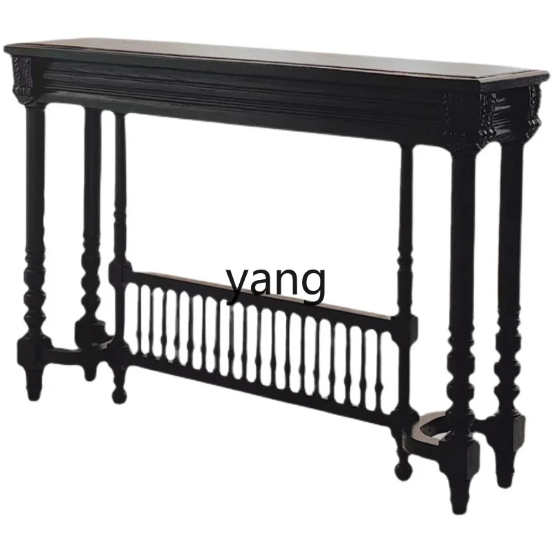 

Yjq solid wood living room black entrance table wooden design retro old carved mortise and tenon