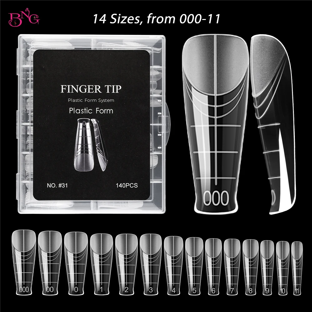 

BNG 140PCS Dual Nail Forms for Poly Extension Gel Clear Poly Nail Gel Stiletto/Oval/Almond Nail Molds for Nail Art Design Salon