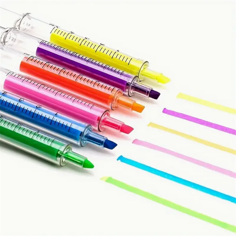 Syringe Highlighter Pen Syringe Needle Shape Mechanical Color Pen Ballpoint for Office School Marker Writing Tool