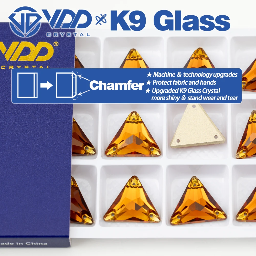 VDD S107 Kaffee-Dreieck AAAAA Top-Qualität K9 Glas Aufnähbare Strasssteine Kristall-Flachsteine zum Aufnähen für Kleidungsdekorationen – Detail 2