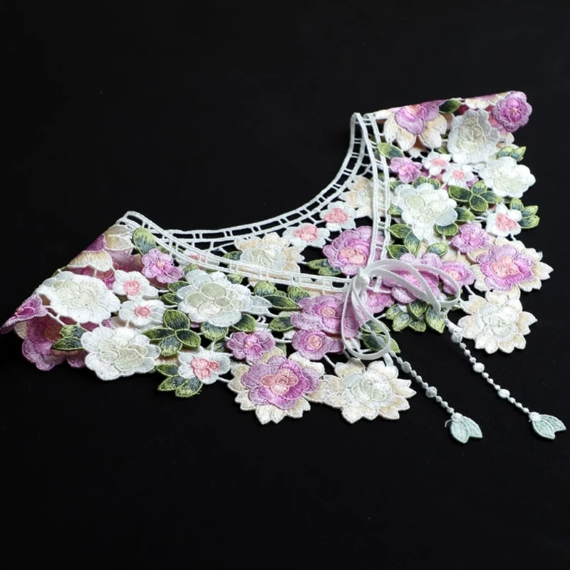 Fairytale Decorative Fake Collar Lace Shawl Wrap Embroidery Floral Capelet Dickey Mini Cape Women Detachable Necklace