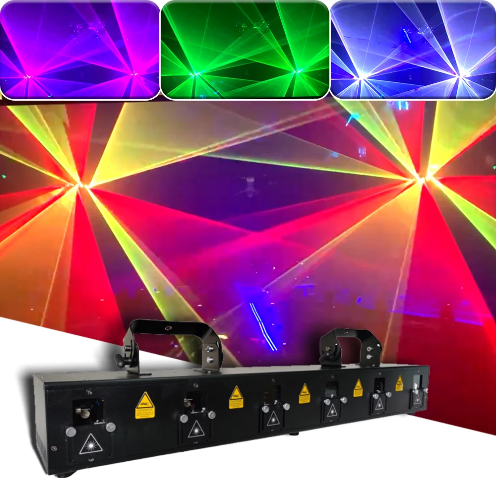 6 Head 12W Full Color 6X2W Scanning Laser Light DMX512 Pattern Stage Effect Laser Projector For DJ Disco Large Bars Nightclub