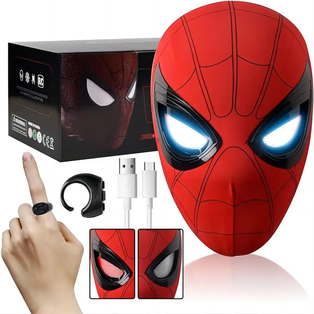 Movie Spidey Mask Eyes Glowing Remote Control Ring Superhero Toys Children Kids Halloween Cosplay Costume Mask Christmas Gifts view 2