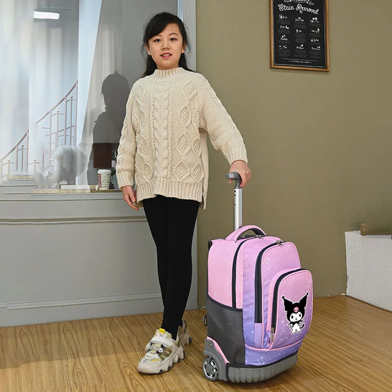 Children\'s Wheeled Backpack Anime Sanrios Hello Kittys Girls School Backpack Kuromi Rolling Luggage Backpack Boys Bag Portable