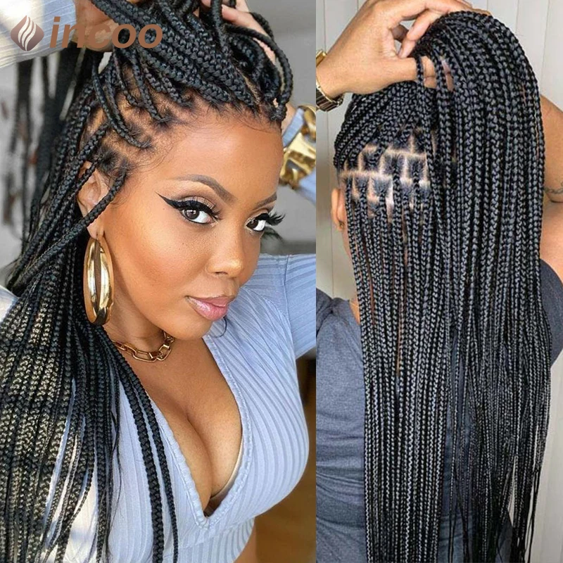 Synthetic Full Lace Braided Wigs for Black Women 36 Inches Knotless Box Braids Wig Lace Frontal Wig with Baby Hair Afro American