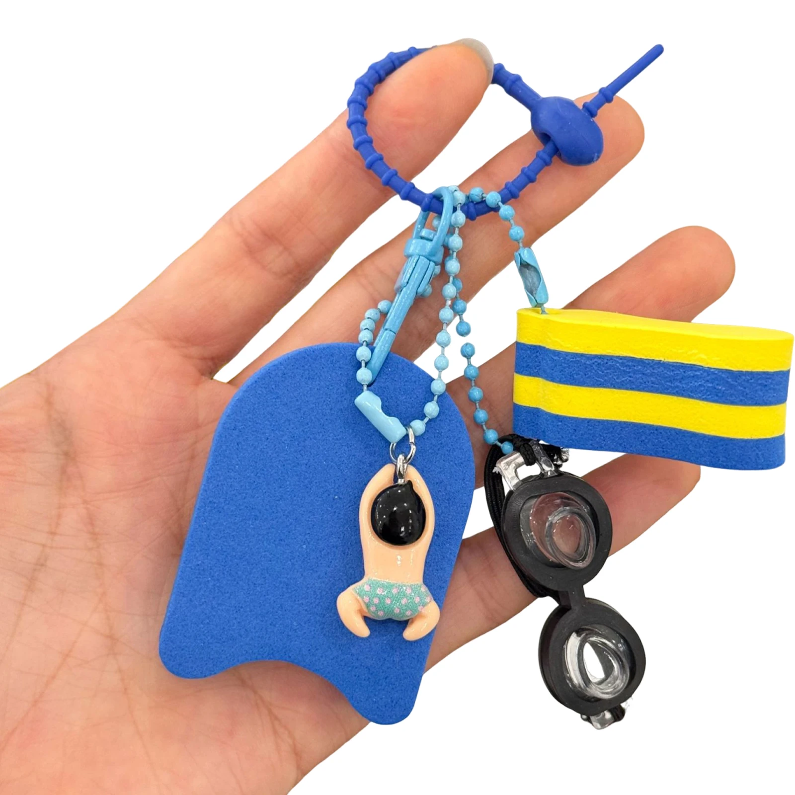 Cartoon Surfing Pendant with Mini Goggles Kickboard Swimming Floating Keychain Multi-Purpose for Boat Fishing Sailing Surfing
