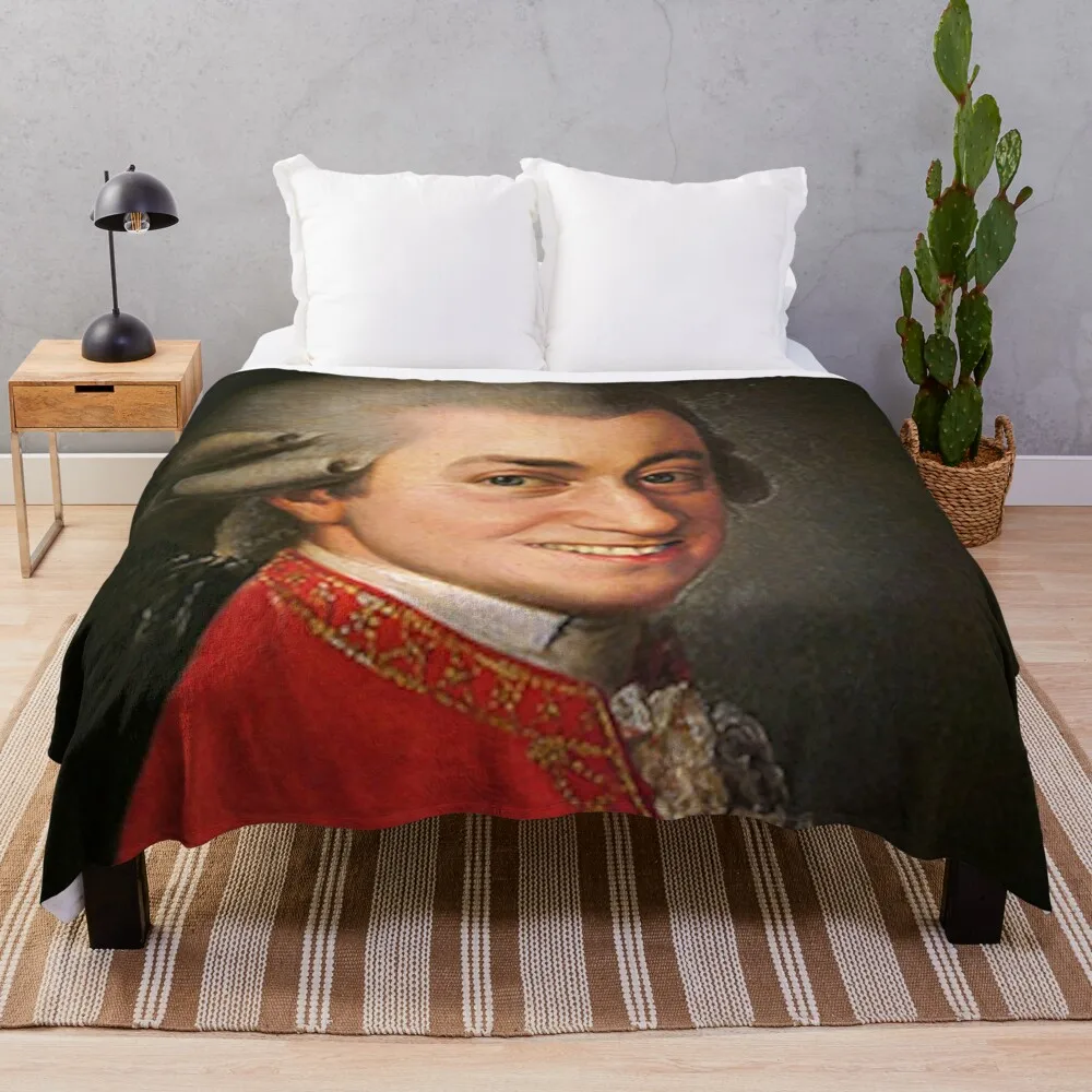 Smiling Wolfgang Amadeus Mozart art famous music composer funny meme Throw Blanket Blankets For Baby Plaid on the sofa Blankets