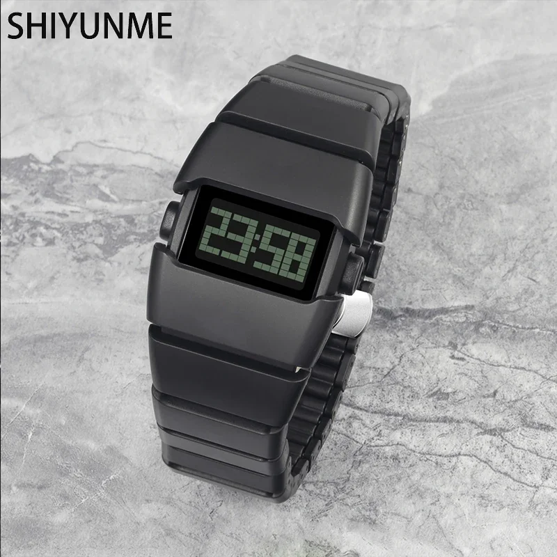 ساعة SHIYUNME الفاخرة للرجال الإلكترونية بتصميم إبداعي ساعة فريدة من نوعها للرجال ساعة يد رياضية كاجوال LED مادة بلاستيكية مقاومة للماء #4