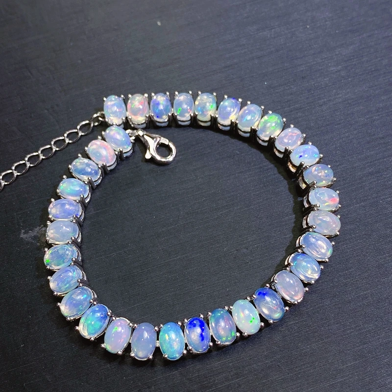 Natural opal bracelet, All kinds of fire colors are beautiful, 925 pure silver mosaic hot selling style, Ladies New Style