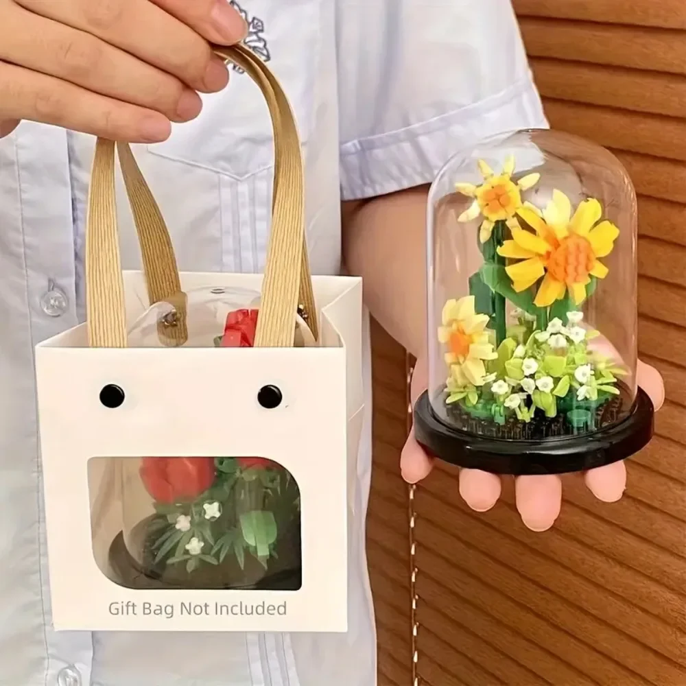 

Flower Bouquet Bonsai Building Blocks Artificial Plastic Plant Dust Cover Micro Model Home Decoration Toys For Kid Birthday Gift