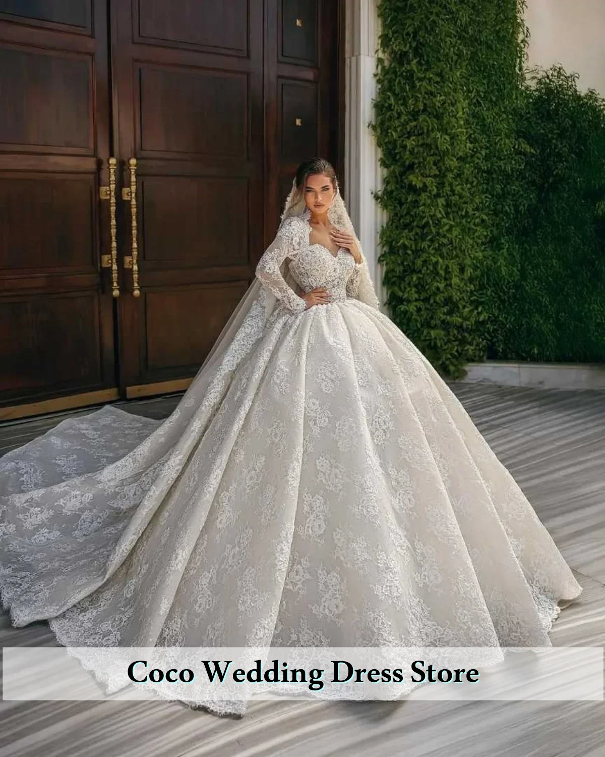 Personalizado elegante vestido de baile real vestidos de casamento mangas compridas vestidos de casamento renda vestido de noiva robe de noiva