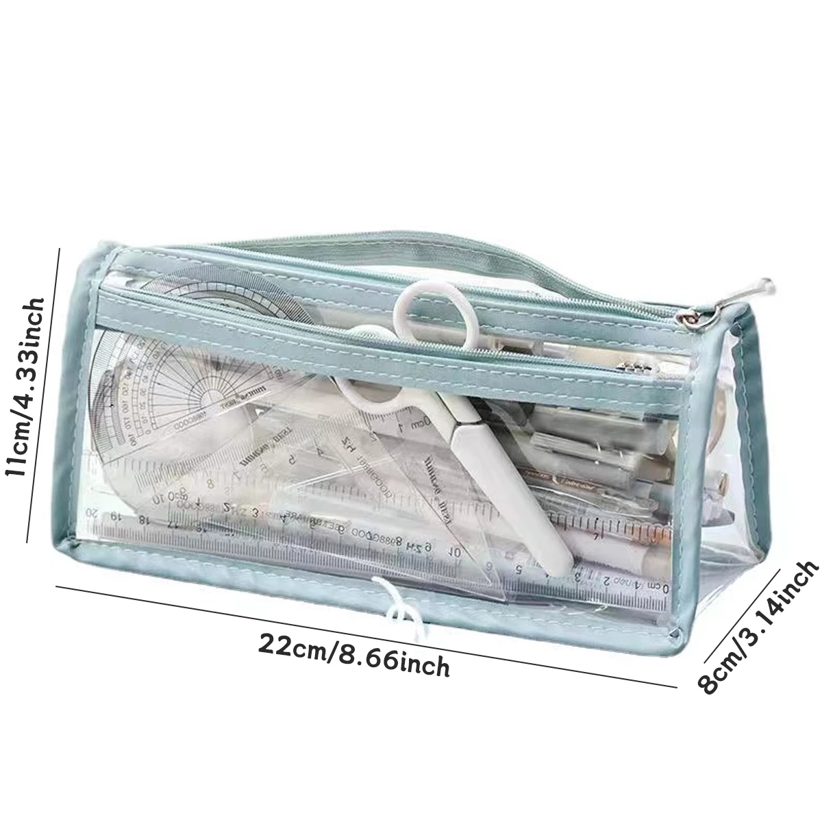 Transparent Double-layer Pencil Case Ins Triangular PVC Zipper Storage Bag Portable Waterproof Stationery School Office Supplies