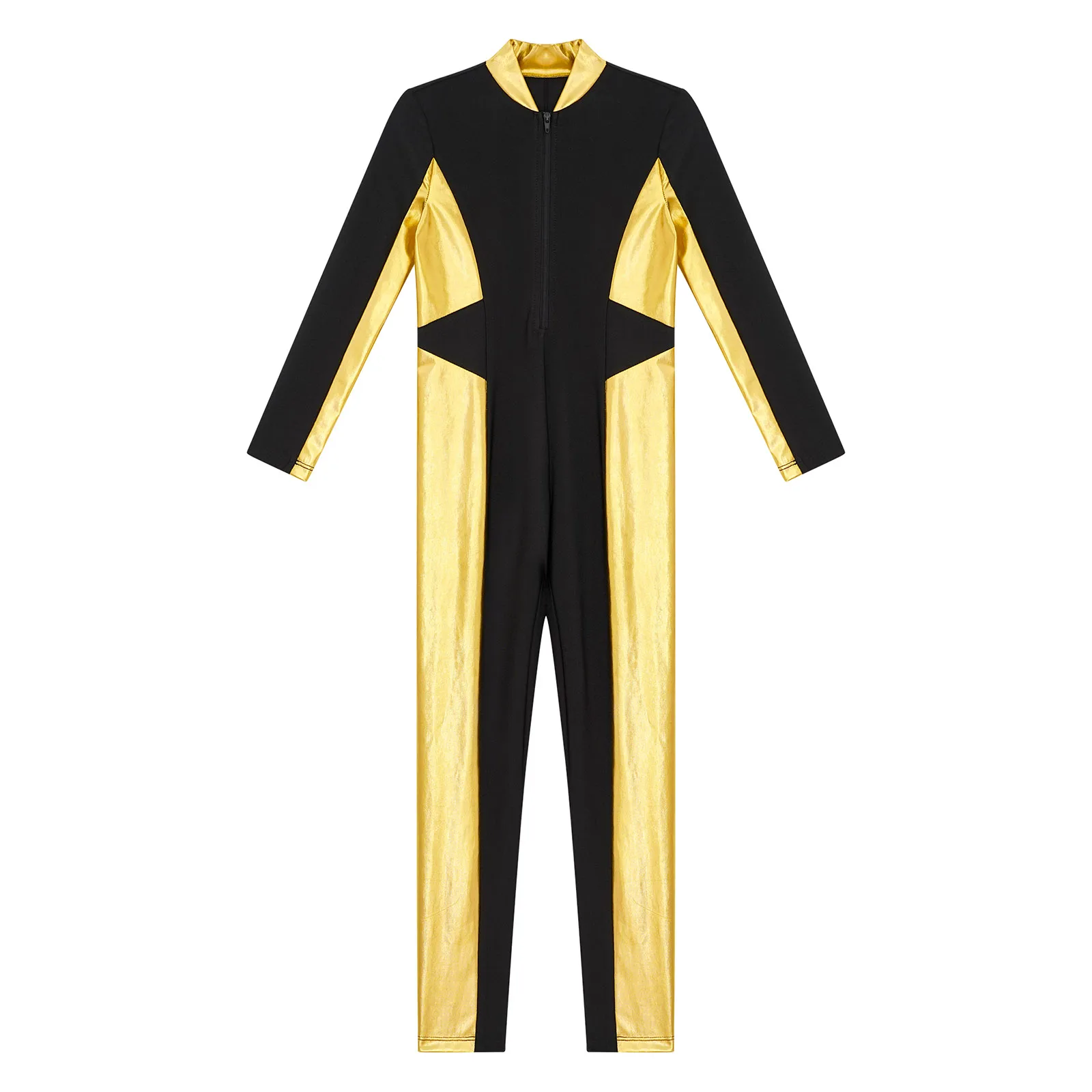 Children Girls Gymnastics Sports Bodysuit Ballet Dance Figure Skating Acrobatics Yoga Leotard Long Sleeve Color Block Jumpsuit