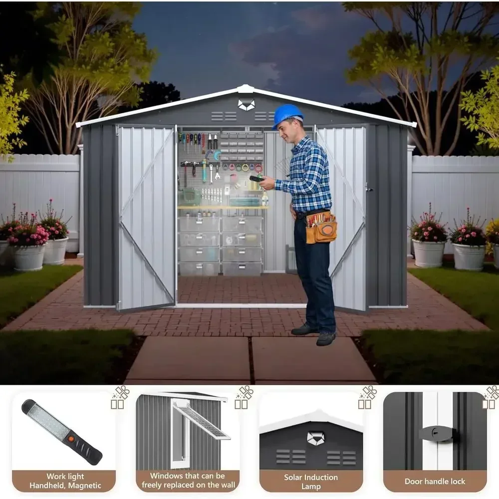 10x8 Outdoor Metal Storage Shed with Lockable Door and Vented Window - Waterproof Garden Shed for Tools and Patio