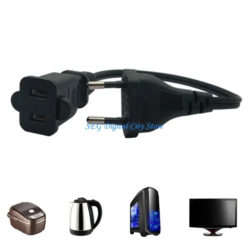 U75B EU4.0mm to Nema 1-15R Conversion Cord, European Standard Male Plug to Female US Socket Connectors Power Extension Cable