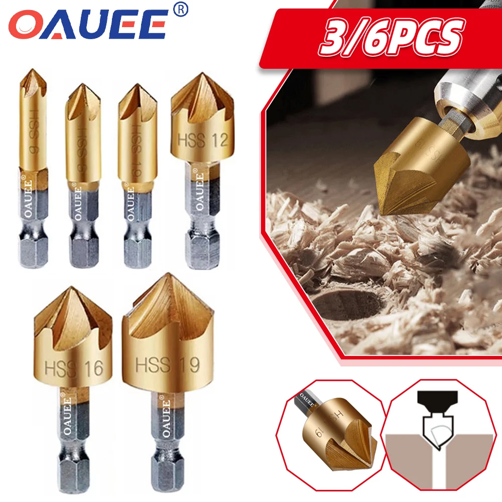 3/6 قطعة غاطسة مثقاب مجموعة 1/4 ''عرافة عرقوب HSS 5 الناي موازنة 90 درجة الخشب الشطب القاطع الشطب 6 مللي متر-19 مللي متر