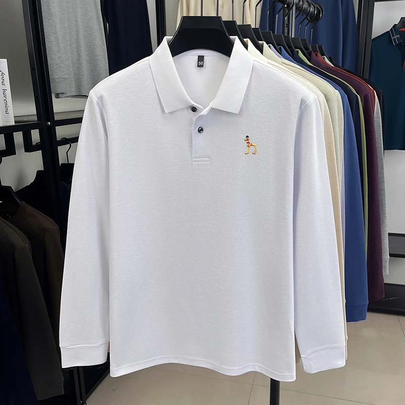 Original Marke Herren Poloshirt 100 Baumwolle Revers Hund Sticken Langarm T-Shirt Herbst Neue Business Casual Hübsche Herrenbekleidung – Detail 33