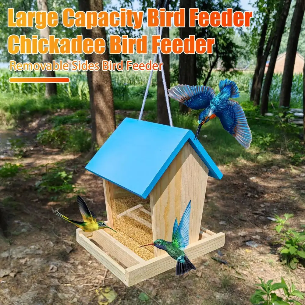 Hopper Bird Feeders Outdoor Wild Bird Feeder Large Hanging Wooden Bird Feeder for Cardinals Finches Blue Jays