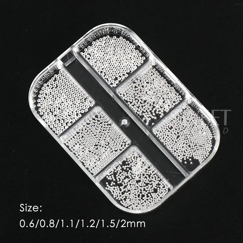 6 Grid Mini Caviar Nail Beads 0.6-2mm silver Stainless Steel Beads Jewelry Metal Balls DIY Pendant Accessories Nail Art Decorati image 3